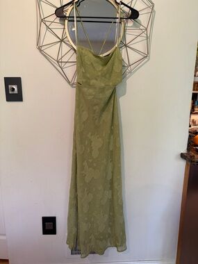 Sage Green Dress with Floral Jacquard